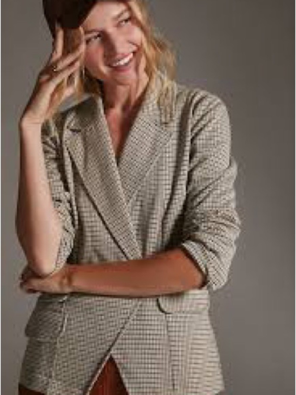 Maeve Anthropologie Collegiate‎ Knit Blazer Asymmetrical Check Brown Small NWT - Picture 10 of 12